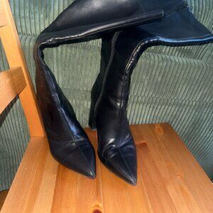 Black Pointed Toe Knee Boots - Wide Calf friendly